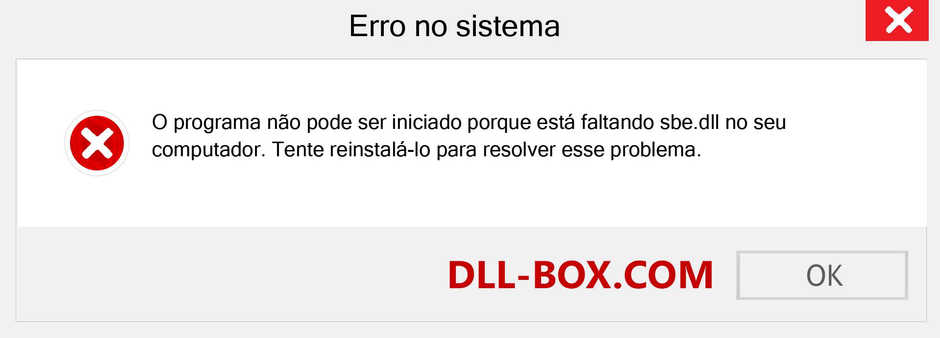 Arquivo sbe.dll ausente ?. Download para Windows 7, 8, 10 - Correção de erro ausente sbe dll no Windows, fotos, imagens